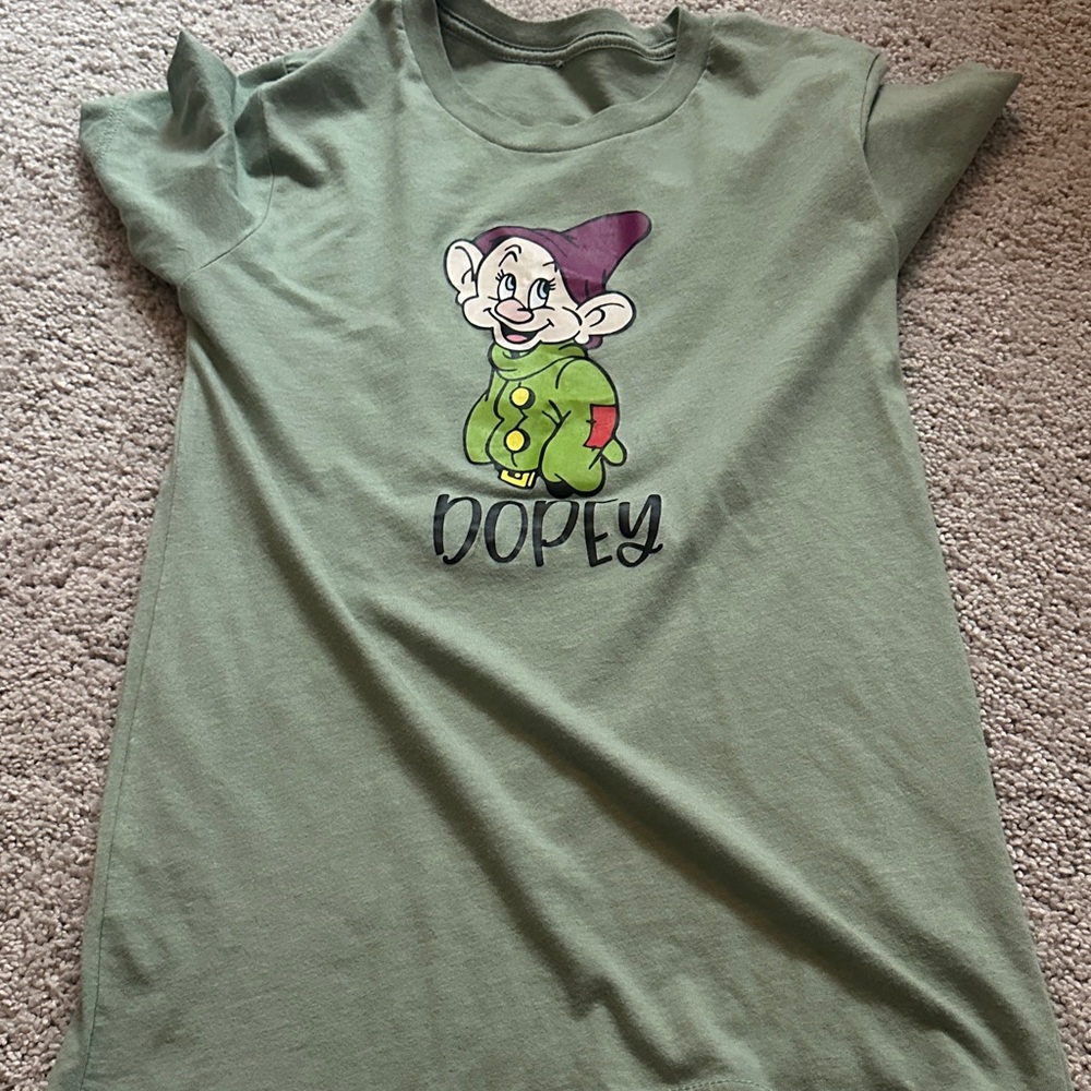 Disney Dopey Short Sleeve Tee in Sage Green with Purple Accent